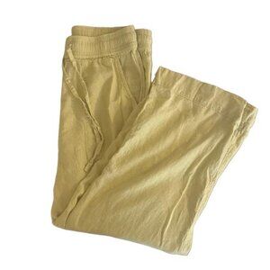 Cynthia Rowley Linen Blend Cropped Pants Yellow Pockets Womens Wide Leg Boho Med